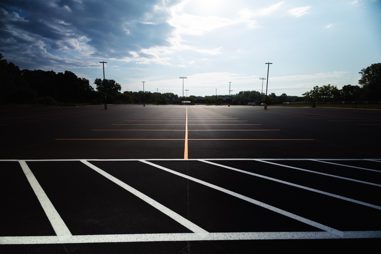 freshly striped parking lot