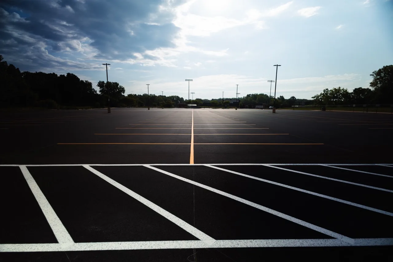 freshly striped parking lot