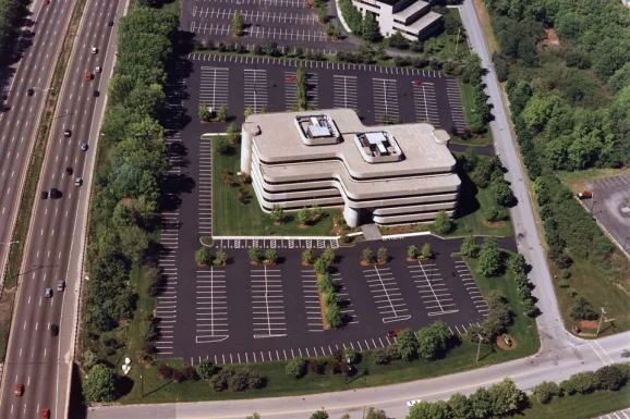 aerial view of a parking lot