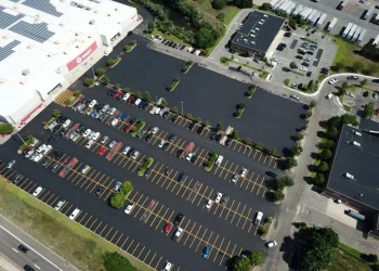 birdseye view of a target parking lot