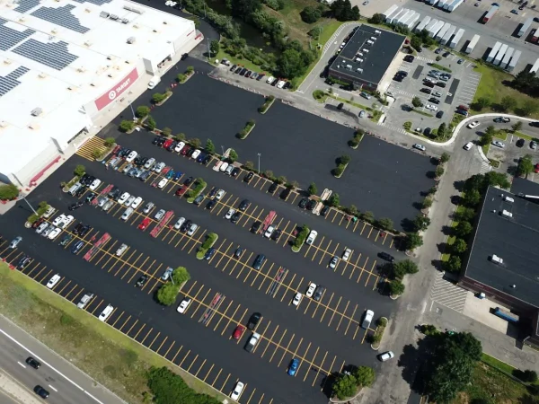 birdseye view of a target parking lot