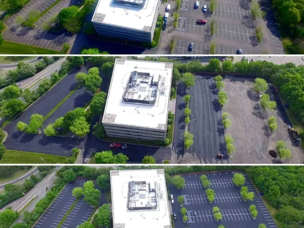 collage of aerial views of an office building