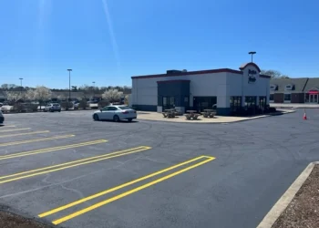 newly paved parking lot of papa ginos