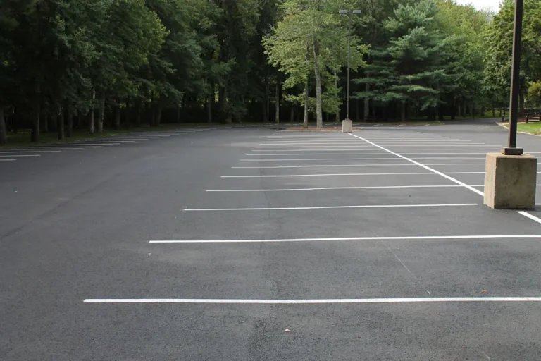 freshly painted parking lot stripes
